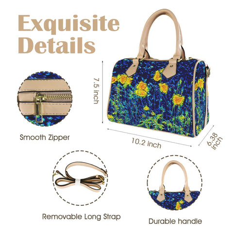 'Wild Poppies' Mini-Boston PU Handbag (Cream Trim)