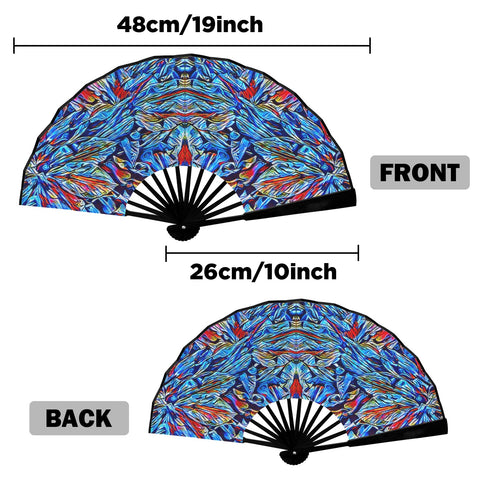 'Clematis Sapphire' (Black Edge) Double-Sided Folding Bamboo Fan