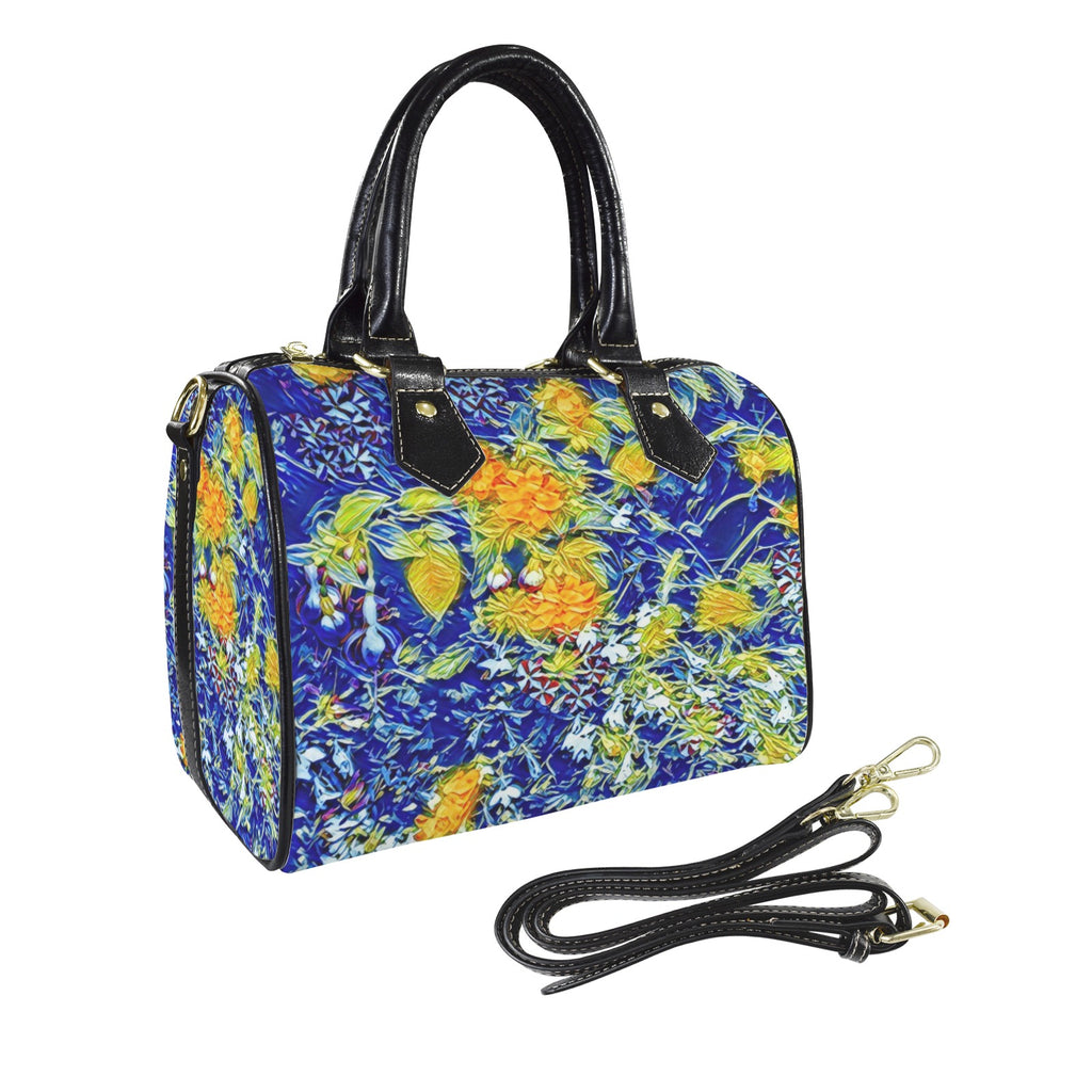 'Summer Basket' Mini-Boston PU Handbag (Black Trim)