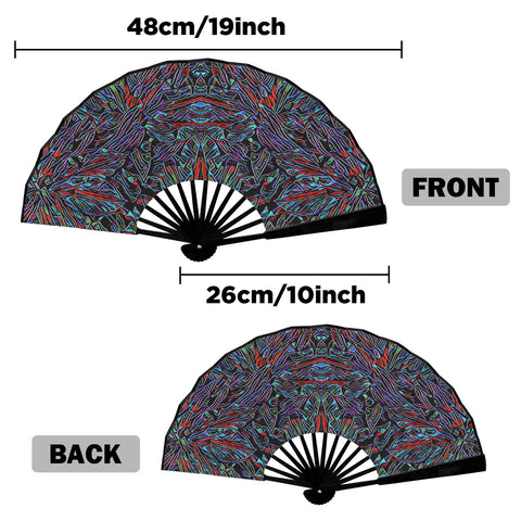 'Clematis Neon' (Black Edge) Double-Sided Folding Bamboo Fan