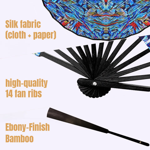 'Clematis Sapphire' (Black Edge) Double-Sided Folding Bamboo Fan