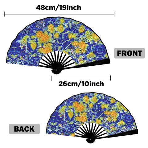 'Summer Basket' (Black Edge) Double-Sided Folding Bamboo Fan
