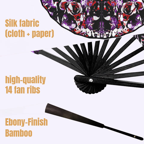 'Gothic Rose' (Black Edge) Double-Sided Folding Bamboo Fan