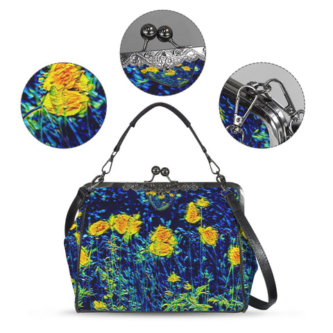 'Wild Poppies' Faux Leather Kisslock Handbag Crossbody