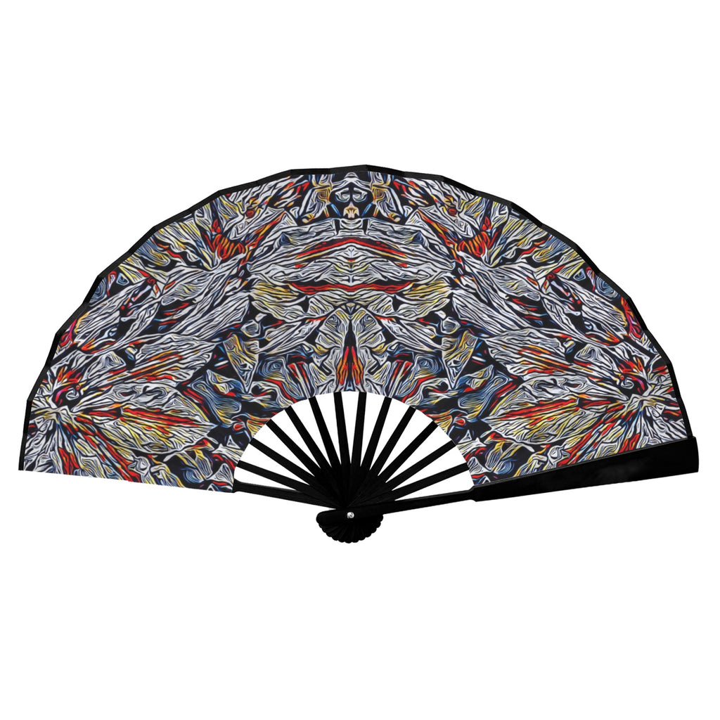 'Clematis Platinum' (Black Edge) Double-Sided Folding Bamboo Fan