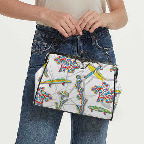 'Regenesis' (White Edit) Faux Leather Kisslock Handbag Crossbody