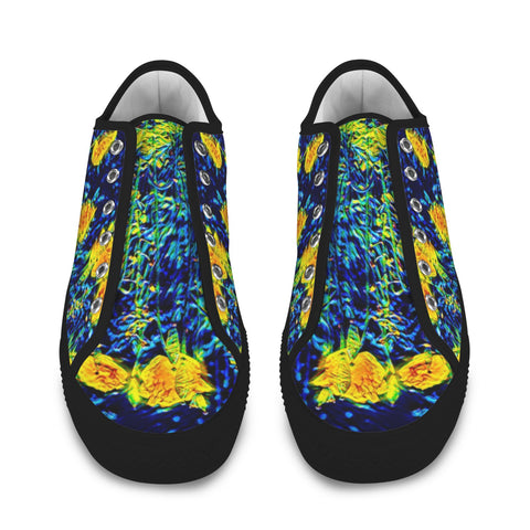 'Wild Poppies' (Black) Seattle Low Top Men's Shoes (Model 1013-6)