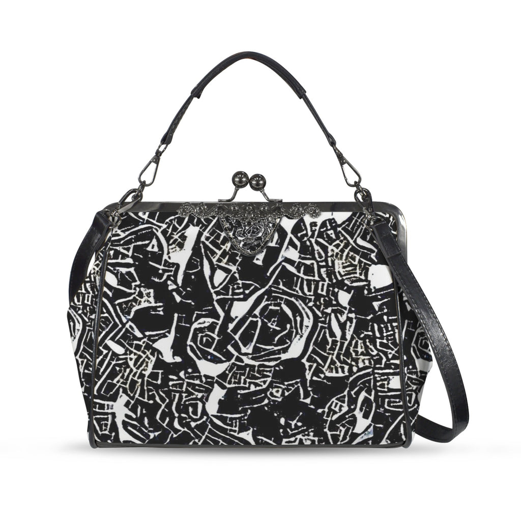 'Liquorice' Faux Leather Kisslock Handbag Crossbody