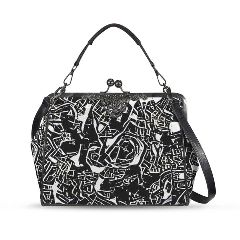 'Liquorice' Faux Leather Kisslock Handbag Crossbody