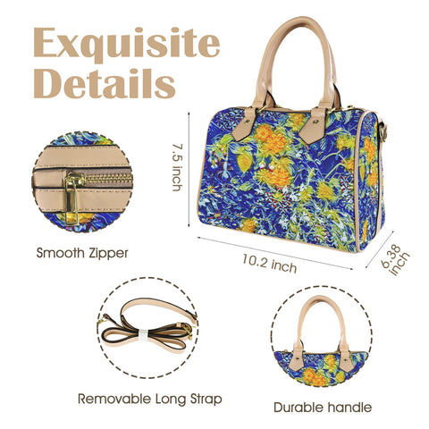 'Summer Basket' Mini-Boston PU Handbag (Cream Trim)