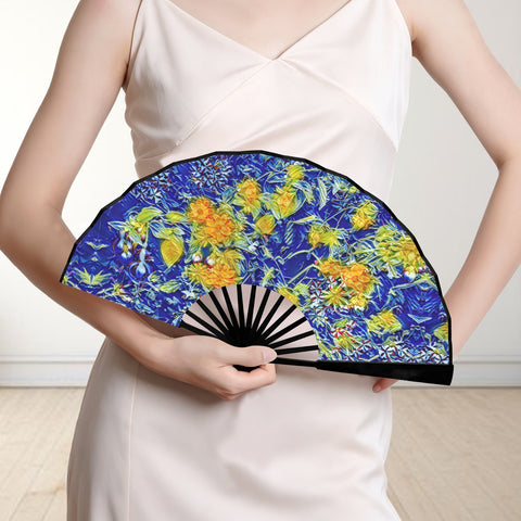 'Summer Basket' (Black Edge) Double-Sided Folding Bamboo Fan