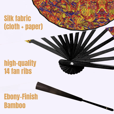 'Peony' (Black Edge) Double-Sided Folding Bamboo Fan