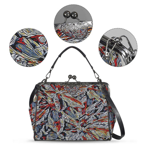 'Clematis Platinum' Faux Leather Kisslock Handbag Crossbody