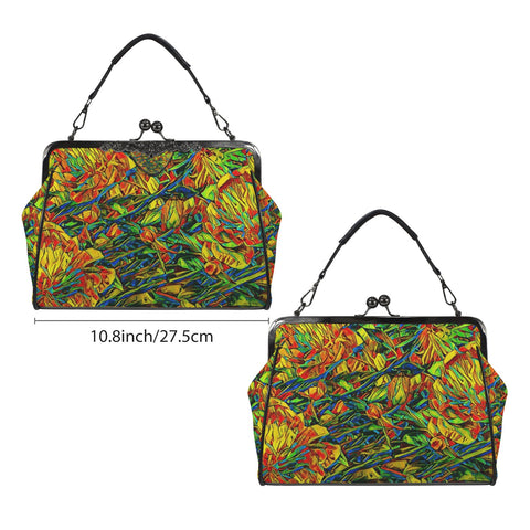 'Peony Citrus' Faux Leather Kisslock Handbag Crossbody