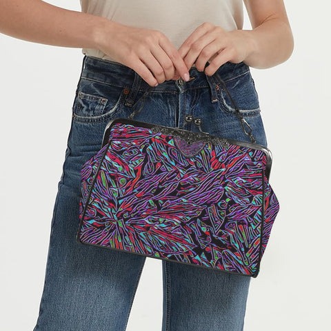 'Clematis Neon' Faux Leather Kisslock Handbag Crossbody