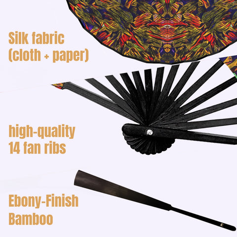 'Clematis Firestorm' (Black Edge) Double-Sided Folding Bamboo Fan
