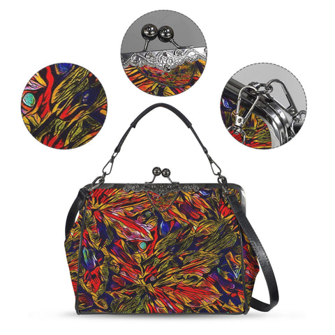 'Clematis Firestorm' Faux Leather Kisslock Handbag Crossbody