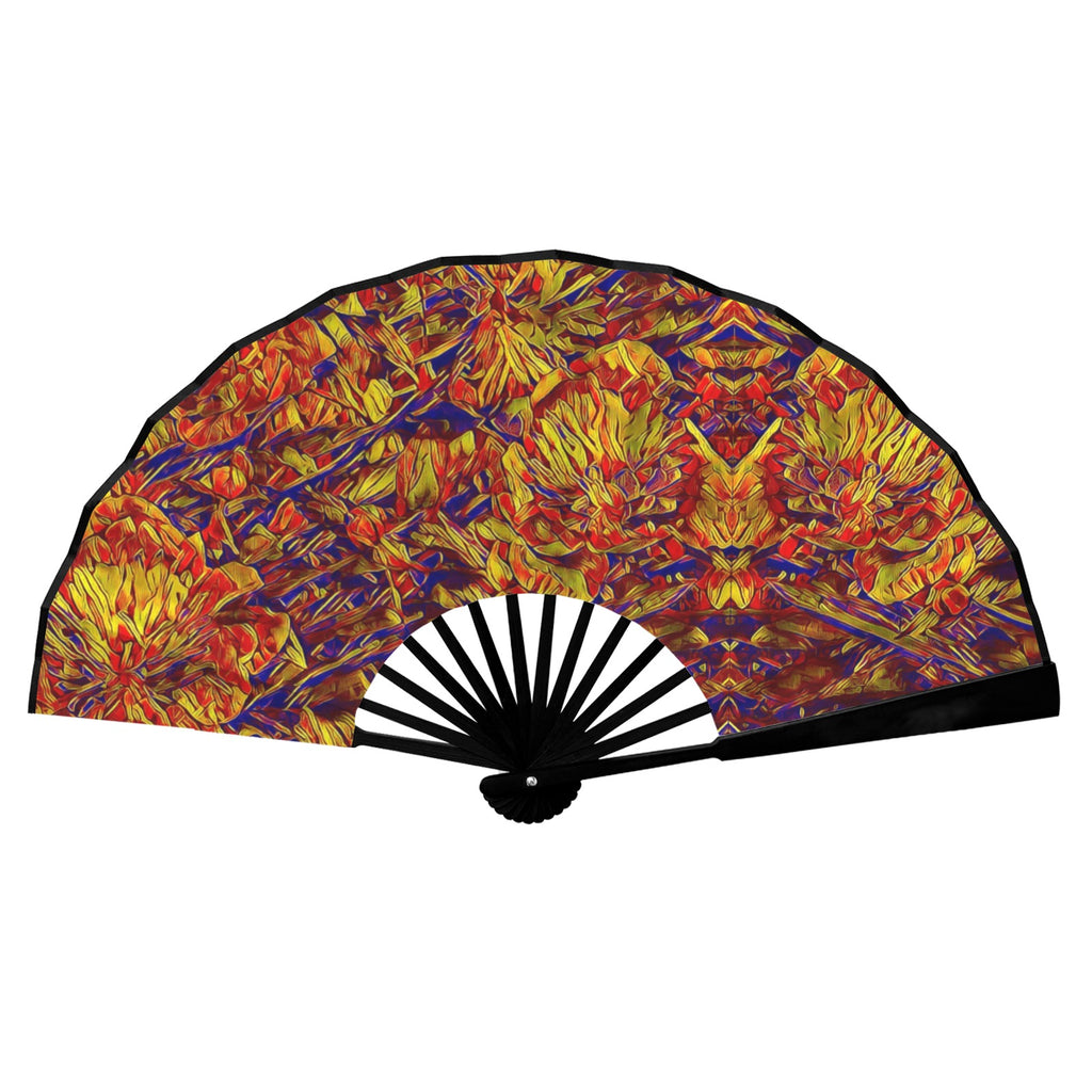 'Peony' (Black Edge) Double-Sided Folding Bamboo Fan