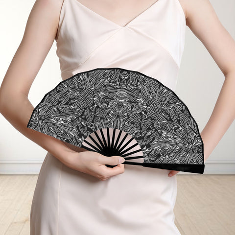 'Filament' (Black Edge) Double-Sided Folding Bamboo Fan