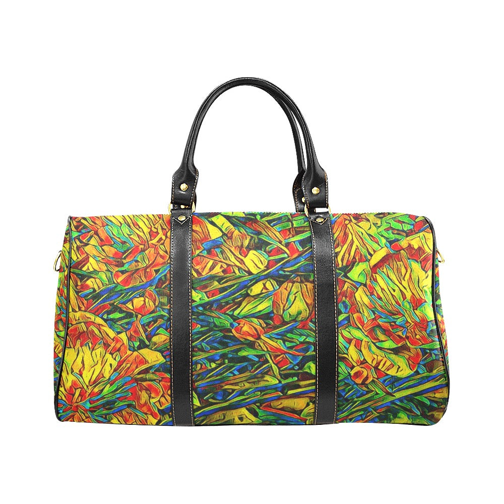 'Peony Citrus' Nylon Duffle With Faux Leather Trim