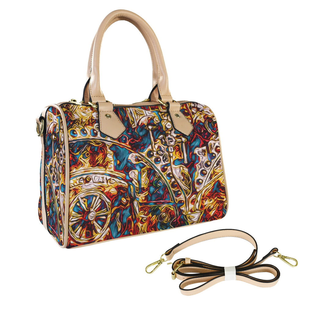 'Boilerplate' PU Mini-Bowler Crossbody (Cream Trim)