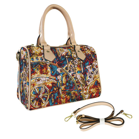 'Boilerplate' PU Mini-Bowler Crossbody (Cream Trim)