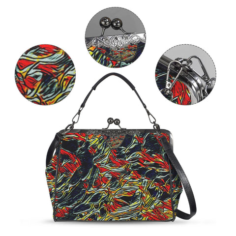 'Earthquake' Faux Leather Kisslock Handbag Crossbody