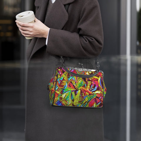 'Tropique' Faux Leather Kisslock Handbag Crossbody