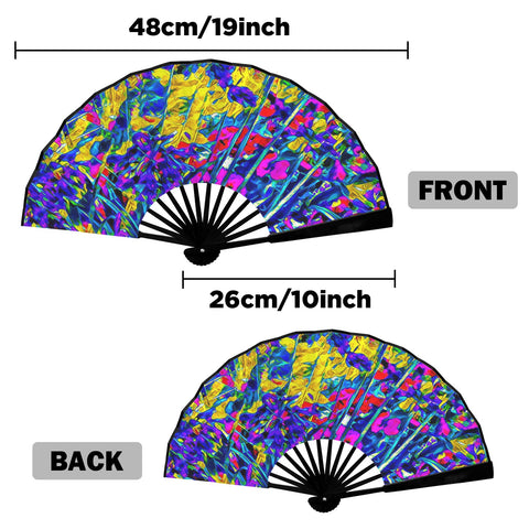 'Agapanthus' (Black Edge) Double-Sided Folding Bamboo Fan