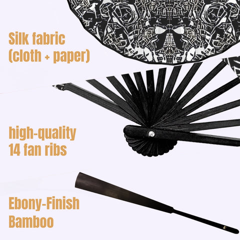 'Liquorice' (Black Edge) Double-Sided Folding Bamboo Fan