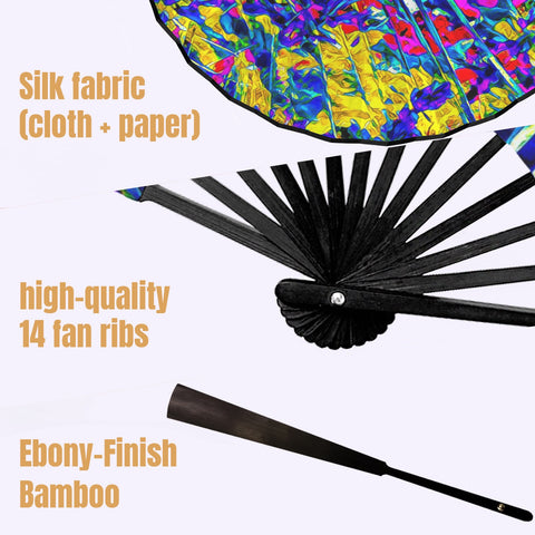 'Agapanthus' (Black Edge) Double-Sided Folding Bamboo Fan