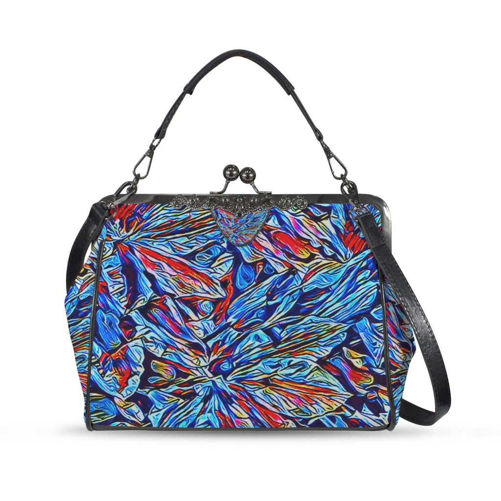 'Clematis Sapphire' Faux Leather Kisslock Handbag Crossbody
