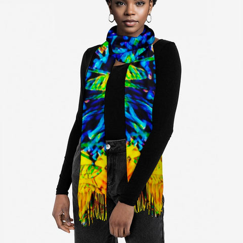 'Wild Poppies' Tassel Fleece Scarf