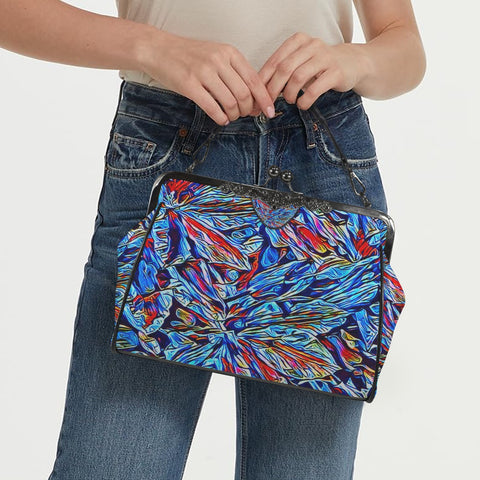 'Clematis Sapphire' Faux Leather Kisslock Handbag Crossbody