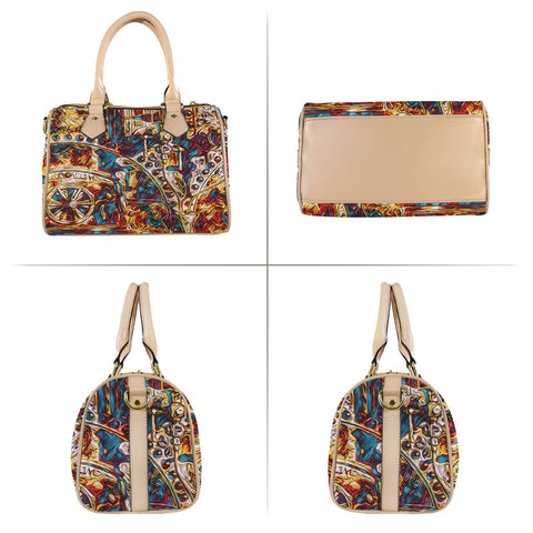 'Boilerplate' PU Mini-Bowler Crossbody (Cream Trim)