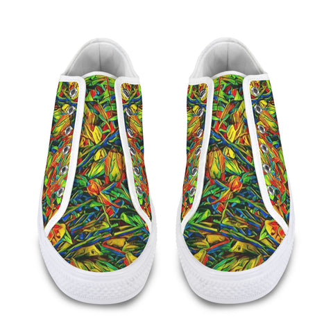 'Peony Citrus' (White Trim) Women's Canvas Plimsolls