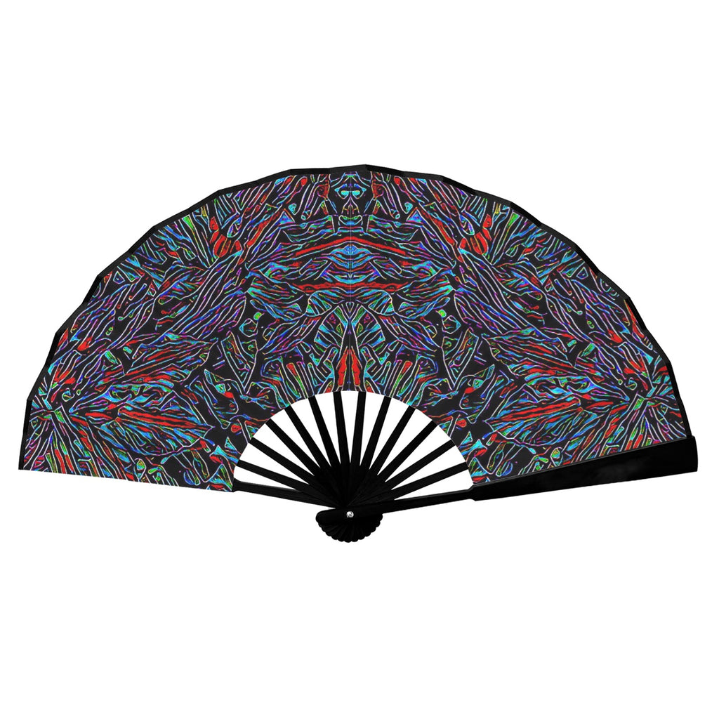 'Clematis Neon' (Black Edge) Double-Sided Folding Bamboo Fan