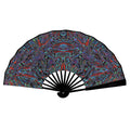 'Clematis Neon' (Black Edge) Double-Sided Folding Bamboo Fan
