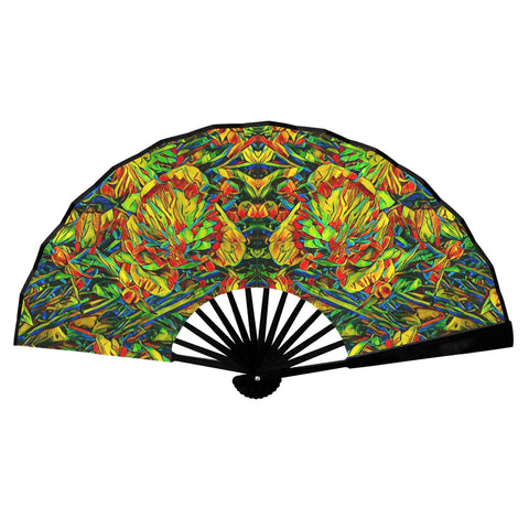 'Peony Citrus' (Black Edge) Double-Sided Folding Bamboo Fan