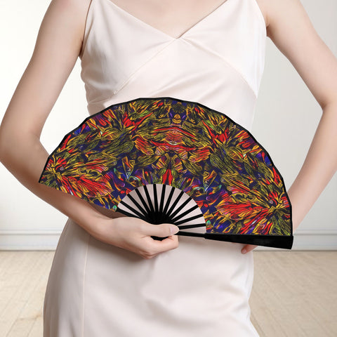 'Clematis Firestorm' (Black Edge) Double-Sided Folding Bamboo Fan
