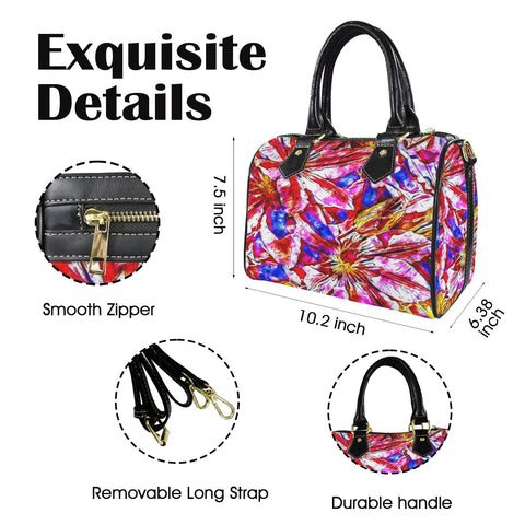 'Clematis' Mini-Boston PU Handbag (Black Trim)