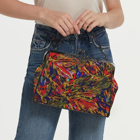 'Clematis Firestorm' Faux Leather Kisslock Handbag Crossbody