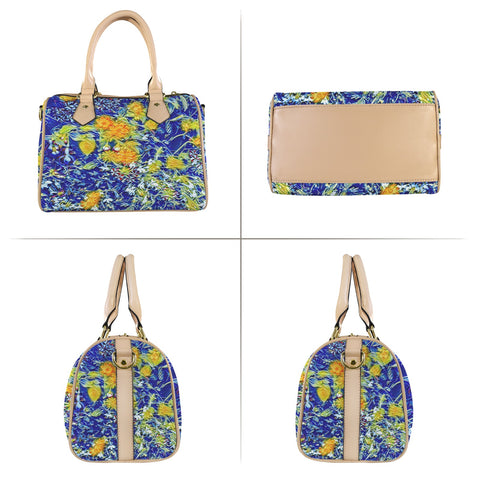 'Summer Basket' Mini-Boston PU Handbag (Cream Trim)