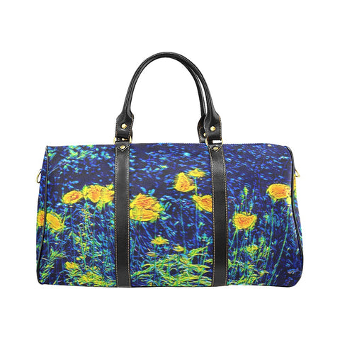 'Wild Poppies' Nylon Duffle with Faux Leather Trim