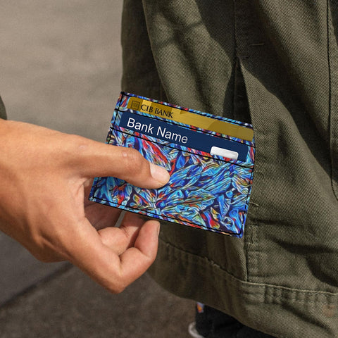 'Clematis Sapphire' (Black Edit) Faux Leather Cardholder